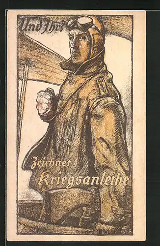 Künstler-AK Und Ihr? Zeichnet Kriegsanleihe, versehrter Bordschütze
