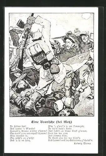 Künstler-AK Bayerische Infanterie im Schlachtgetümmel bei Metz