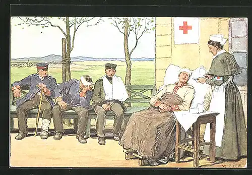 AK Rotes Kreuz, Krankenschwester vorsorgt verwundeten Soldaten