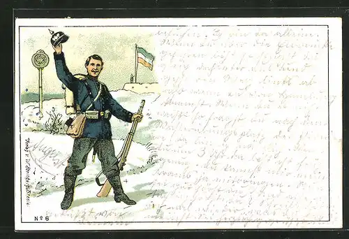 AK Soldat der Infanterie mit Pickelhaube und Gewehr im Winter