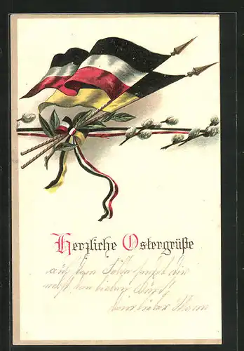 AK Flaggen des Deutschen Reichs und Österreich-Ungarn mit Weidenzweig