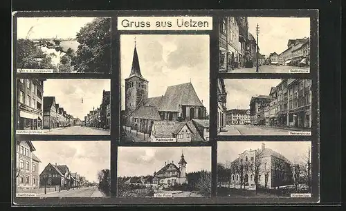 AK Uelzen, Lüneburgerstrasse, Marienkirche, Krankenhaus