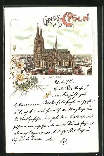 Lithographie Köln, Dom mit Rheinbrücke