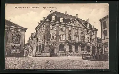 AK Kaiserslautern /Rheinpf., Gasthaus zur nuen Pfalz und Königliche Filialbank