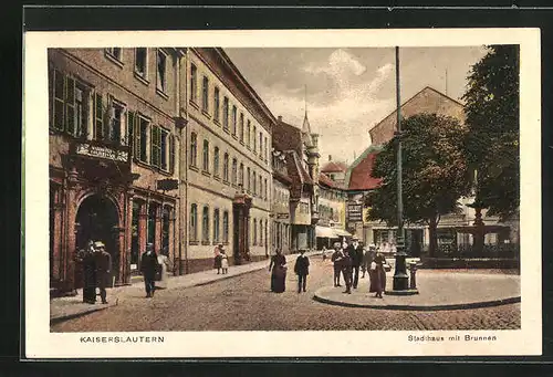 AK Kaiserslautern, Stadthaus mit Geschäften und Brunnen