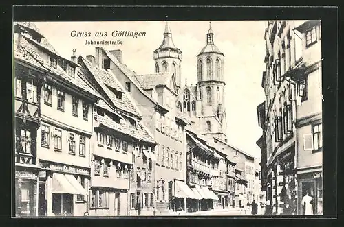 AK Göttingen, Johannisstrasse mit Geschäften