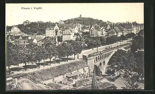 AK Plauen i. Vogtld., Teilansicht mit Brücke