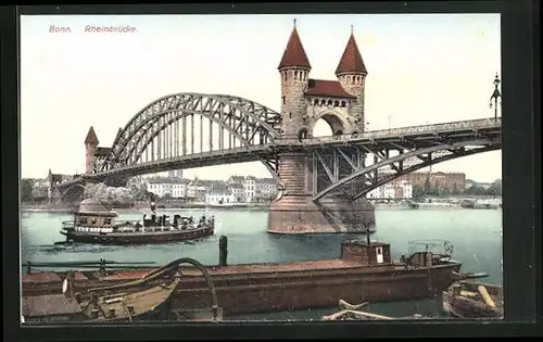 AK Bonn, Dampfer unter der Rheinbrücke