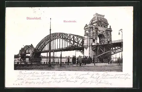 AK Düsseldorf, Totalansicht der Rheinbrücke