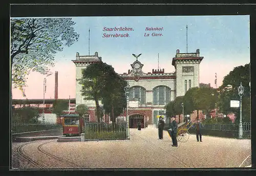 AK Saarbrücken, Bahnhof mit Strassenbahn