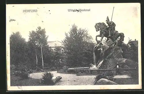 AK Herford, Wittekinddenkmal mit Park