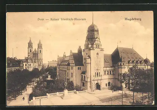 AK Magdeburg, Kaiser Friedrich-Museum gegen Dom