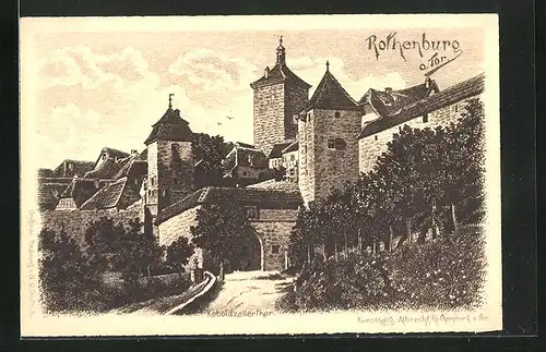 Künstler-AK Rothenburg o.T., Koboldzeller Tor