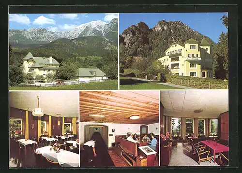 AK Schönau am Königssee, Haus Hohenwart der Stadtsparkasse München mit Kehlstein, Hohem Göll und Grünstein