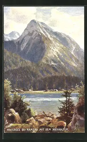 Künstler-AK Ramsau, Hintersee mit dem Hochkalter