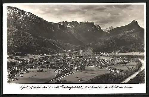 AK Bad Reichenhall, Gesamtansicht mit Predigtstuhl, Reiteralpe und Müllnerhorn