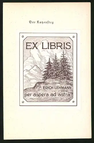 Exlibris Erich Lehmann, Berge mit Tannenbäumen