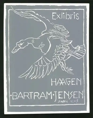 Exlibris Jensen Bartram, Haagen, Adler in der Luft
