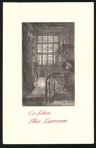Exlibris Max Lepersonne, Innenansicht von einem Raum