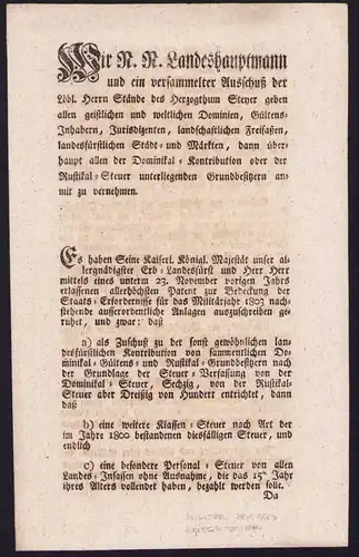 Patent Graz, Patent zur Bedeckung der Staats-Erfordernisse für das Militärjahr 1803