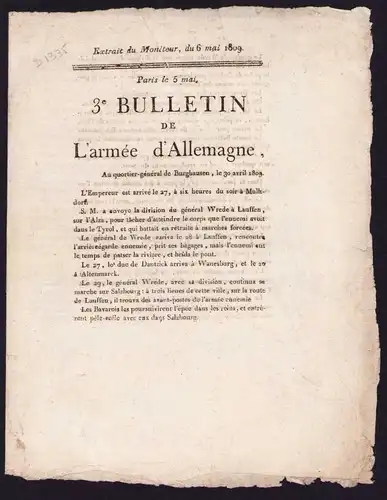 Bulletin Paris, 3e Bulletin de L`armée d`Allemagne, von 1809