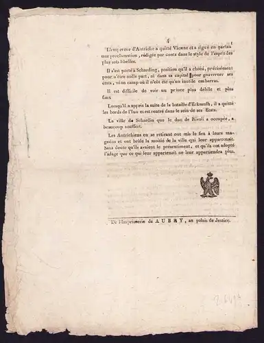 Bulletin Paris, 3e Bulletin de L`armée d`Allemagne, von 1809