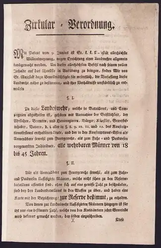 Verordnung Graz, Zirkular-Verordnung bzgl. der Errichtung einer Landwehre von 1808