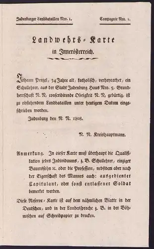 Verordnung Graz, Zirkular-Verordnung bzgl. der Errichtung einer Landwehre von 1808