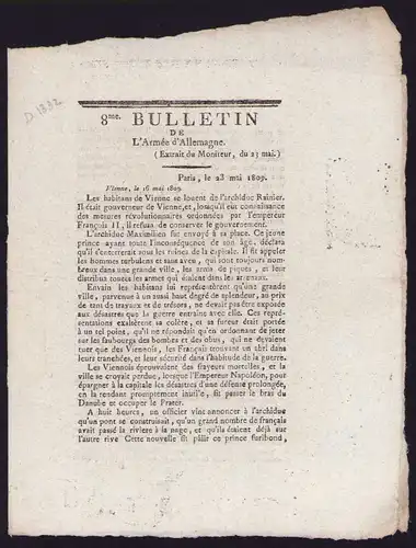 Bulletin Paris, 8me Bulletin de L`Armée d`Allemagne, von 1809