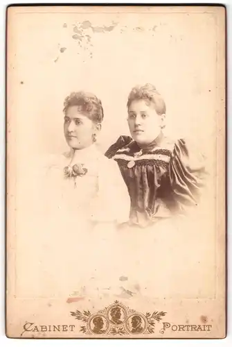 Fotografie Cabinet Portrait, Ort unbekannt, Zwei Frauen in feinen Kleidern
