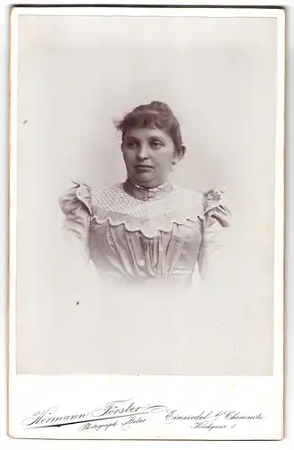 Fotografie Hermann Fröster, Einsiedel b. Chemnitz, Kirchgase 1, Portrait bürgerliche Dame im Kleid