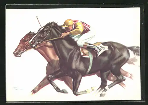 Künstler-AK sign. A. Bermond: Jockey auf seinem Pferd mit Gerte
