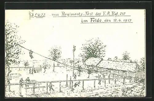 Künstler-AK Regimentsfest des F. A. Rgt. 217 im Felde, 1917