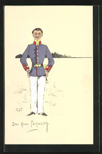 Künstler-AK Fähnrich in Uniform