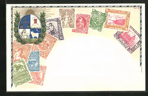 AK Briefmarken und Wappen von Uruguay