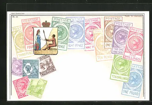 AK Briefmarken und Wappen von Australien