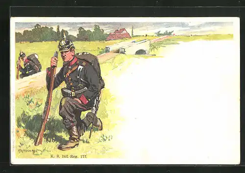 Künstler-AK sign. H. Ritsch: Soldaten des K. S. Inf. Reg. 177 im Manöver