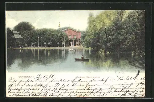 AK Wiesbaden, Kurhaus und Boot, Gartenansicht