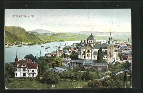 AK Remagen, Teilansicht mit Rhein