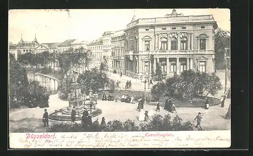 AK Düsseldorf, Corneliusplatz mit Denkmal