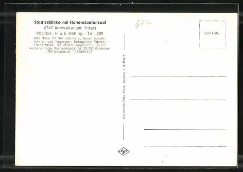 AK Annweiler am Trifels, Innenansicht der Stadtschänke mit Hohenstaufensaal