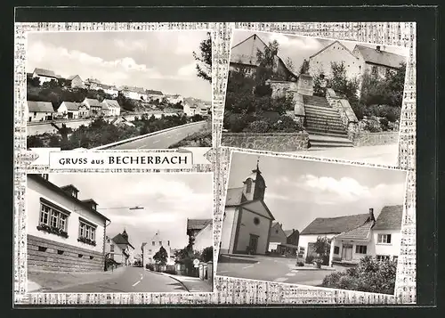 AK Becherbach, Dorfstrasse mit Kirche, Denkmal, Dorfansicht