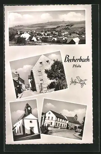 AK Becherbach /Pfalz, Kirche, Strassenpartie, Panorama
