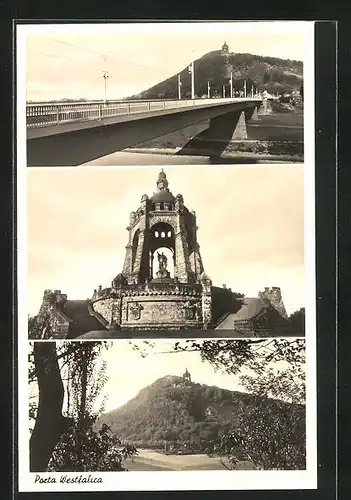 AK Porta Westfalica, Kaiser Wilhelm-Denkmal, Brücke mit Denkmal