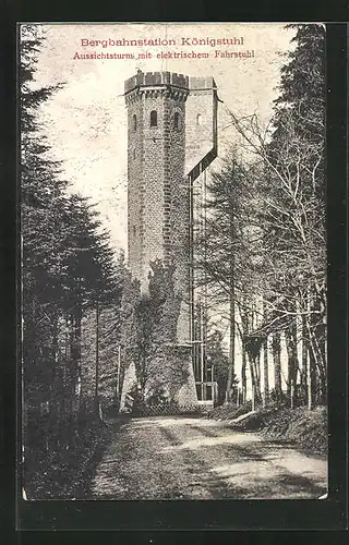 AK Königstuhl b. Heidelberg, Bergbahnstation mit Aussichtsturm