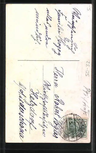 Künstler-AK Pfingstgruss, Birkenzweig, Maikäfer