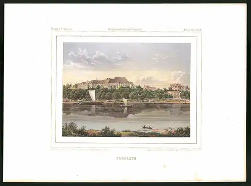 Lithographie Carolath, Kreis Freystadt, Farblithographie aus Duncker 1865, 28 x 38cm