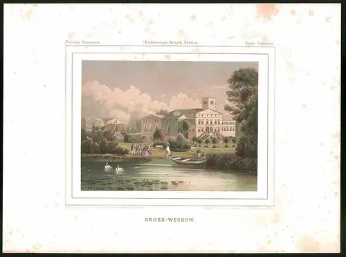 Lithographie Gross-Weckow, Kreis Cammin, Farblithographie aus Duncker 1865, 28 x 38cm