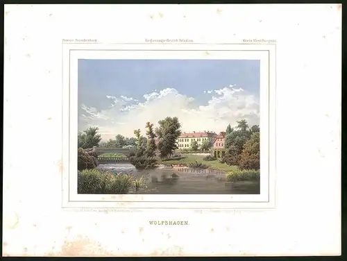 Lithographie Wolfshagen, Kreis West-Priegnitz, Farblithographie aus Duncker 1865, 28 x 37cm