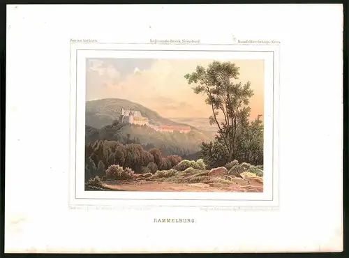 Lithographie Rammelburg, Mannsfelder-Gebirgs-Kreis, Farblithographie aus Duncker 1865, 28 x 38cm